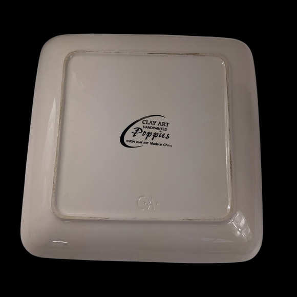 Vintage Clay Art Hand Painted Poppies 2001 Big Platter & Small Plate Red Orange - Picture 4 of 9